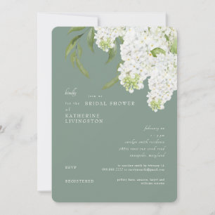 Convite Chuva de Noiva Redonda Hydrangea Branca Sage Escur