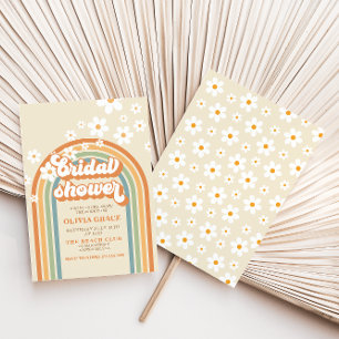 Convite Chuva de noiva Retro Arco-íris Daisy Groovy