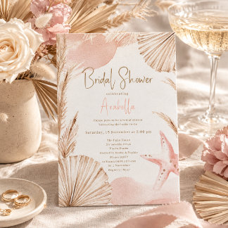 Convite Chuva de Noiva Rosa Boho Blush Palmas Neutras