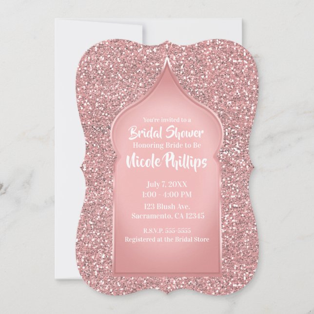 Convite Chuva de Noiva Rosa Brilho Dourado Rosa Glam (Frente)