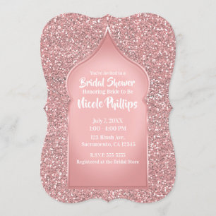 Convite Chuva de Noiva Rosa Brilho Dourado Rosa Glam