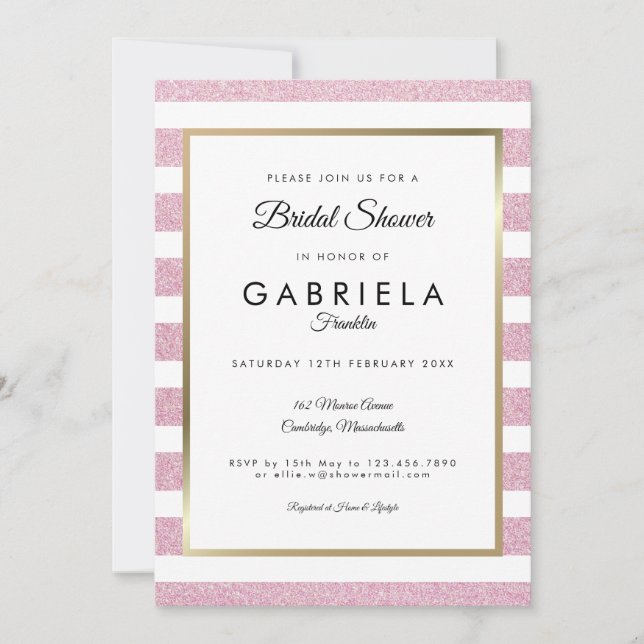 Convite Chuva de Noiva Rosa Brilho Faixa Casamento (Frente)