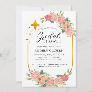 Convite Chuva de Noiva Rosa Floral Moderna