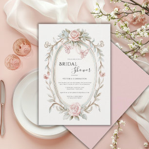 Convite Chuva de Noiva Rosa Floral Vintage Caprichosa