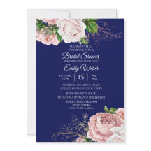 Chuva de Noiva Rosa Flores Rosas Azul Marinho