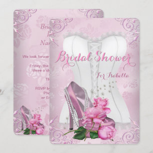 Convite Chuva de Noiva Rosa Pink Salto Alto Floral Damasco