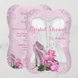 Convite Chuva de Noiva Rosa Pink Salto Alto Floral Damasco