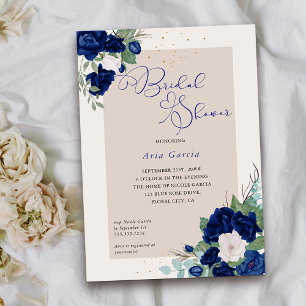 Convite Chuva de Noiva Rosa Real Azul Marfim Floral