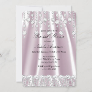 Convite Chuva de Noiva Rosa Seda Cristal Diamante