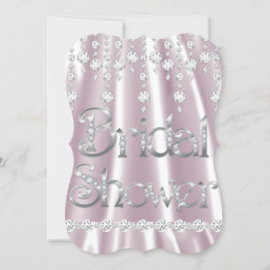 Convite Chuva de Noiva Rosa Seda Diamante Cristal Prata