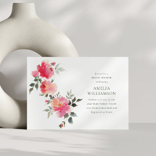 Convite Chuva de Noiva Rosa Vermelha Aquarela Floral