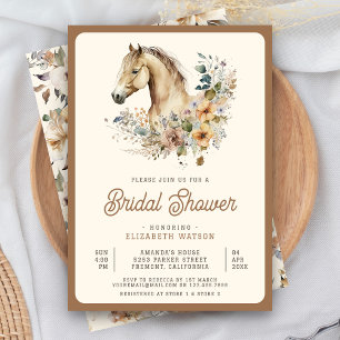 Convite Chuva de Noiva Rústica Boho Bege Floral Cavalo