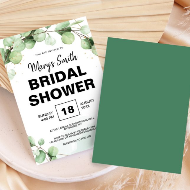 Convite Chuva de Noiva Rústica Boho Elegante Eucalipto Ver (Green Eucalyptus Rustic Boho Elegant Bridal Shower Invitation, Bridal Brunch, Bride To Be)
