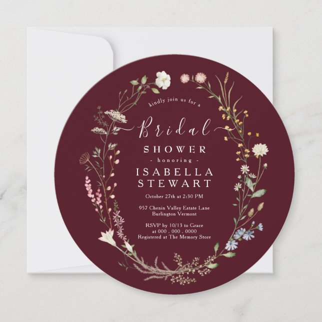 Convite Chuva de Noiva Rústica Boho Flor Silvestre Chic Bu (Frente)