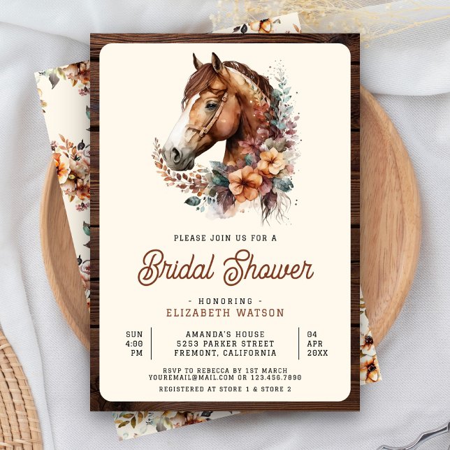 Convite Chuva de Noiva Rústica Boho Marrom Floral Cavalo (Criador carregado)