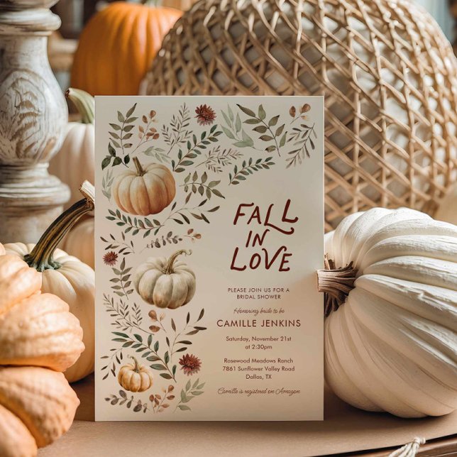 Convite Chuva de Noiva Rústica de Outono - Apaixone-se (Rustic Fall in Love Bridal Shower Invitation)