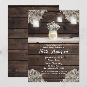 Convite Chuva de Noiva Rústica em Madeira, Renda e Pote de