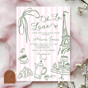 Convite Chuva de Noiva Sage Pink Stripe Paris Oh La Love