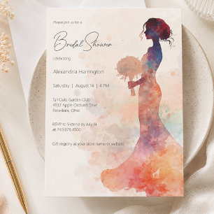 Convite Chuva de Noiva Silhueta Noiva Aquarela Elegante