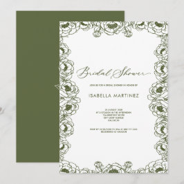 Convite chuva de noiva simples floral verde oliva elegante