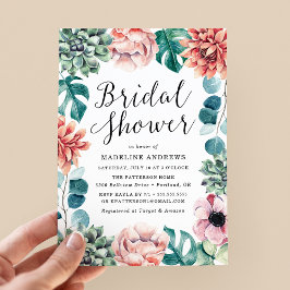 Convite Chuva de Noiva Suculentas Boho Aquarela