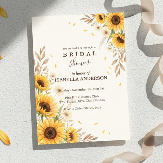 Convite Chuva de Noiva Sunflower Canto Estilo Rústico (rustic farmhouse invitation design)