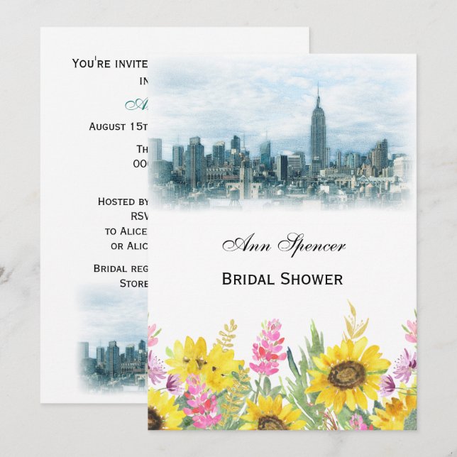 Convite Chuva de Noiva Sunflower Dreamy Teal NYC (Frente/Verso)