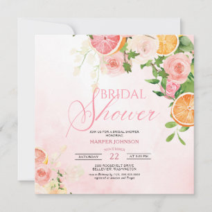 Convite Chuva de Noiva Tema Citrino Fruta Rosa Floral