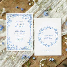 Chuva de Noiva Toile Francês Chinoiserie Azul e Br