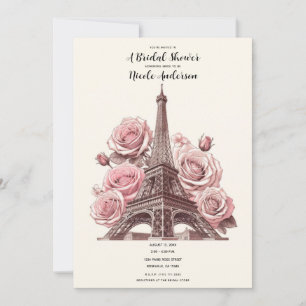 Convite Chuva de Noiva Torre Eiffel de Paris e Rosas Cor-d