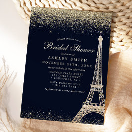 Convite Chuva de Noiva Torre Eiffel Paris Brilho Dourado