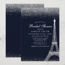 Convite Chuva de Noiva Torre Eiffel Paris Brilho Prata