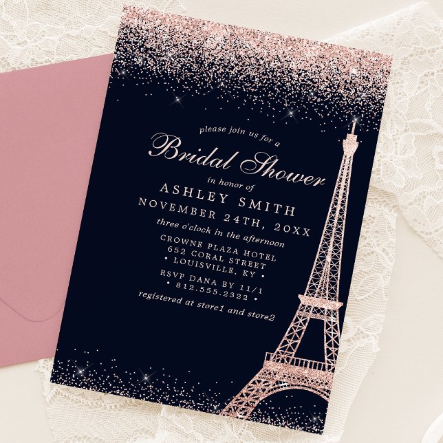 Convite Chuva de Noiva Torre Eiffel Paris Rosa Dourado Bri (Criador carregado)