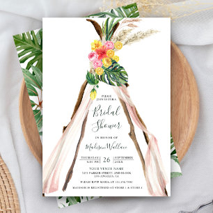 Convite Chuva de Noiva Tropical Boho Arco Triangular