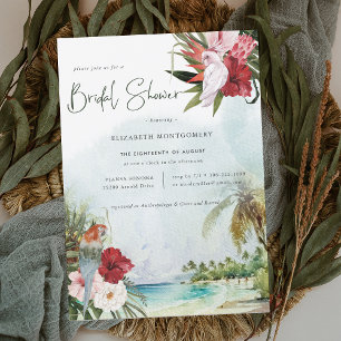 Convite Chuva de Noiva Tropical com Palmeira Floral