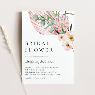 Convite Chuva de Noiva Tropical Protea em Aquarela Rosa