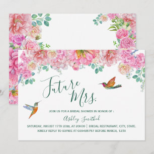Convite Chuva de Noiva Verde e Rosa Aquarela Floral Sra.
