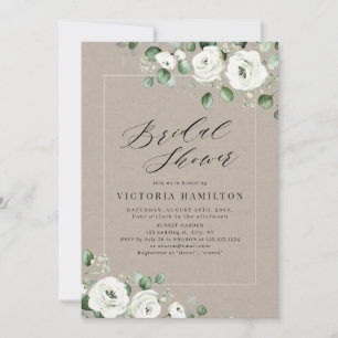 Convite Chuva de noiva verde floral de eucalipto branco