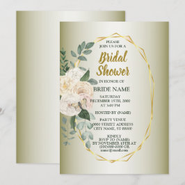 Convite Chuva de Noiva Verde Rosa Floral Dourado Geométric