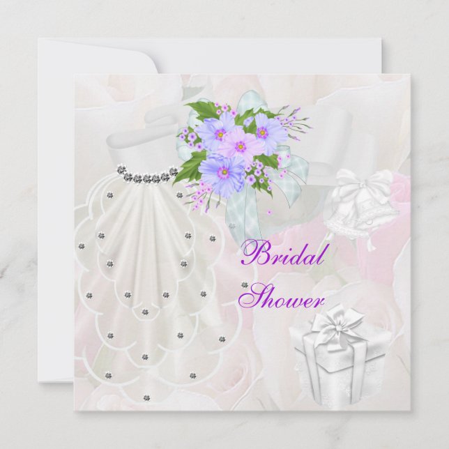 Convite Chuva de Noiva Véu Branco Flor Lilás (Frente)