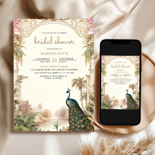 Convite Chuva de Noiva Vintage Peacock Casamento Indiano