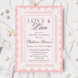 Convite Chuva de Noiva Vintage Rosa Bege de Renda Amor & L
