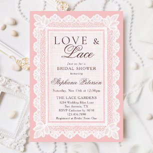 Convite Chuva de Noiva Vintage Rosa Bege de Renda Amor & L