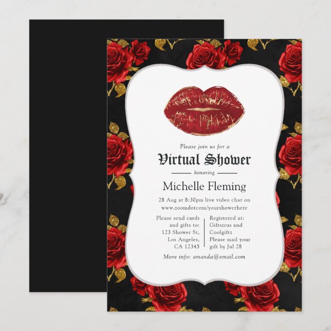 Convite Chuva de Noiva Virtual Floral Gótico (Frente/Verso)