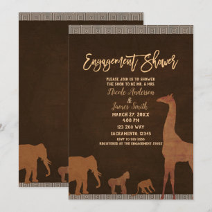 Convite Chuva de Noivado Marrom Zoológico Selva Safari Afr
