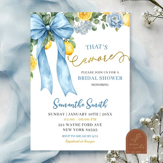Convite Chuva de Noivas Blue Bow Amalfi Lemon That's Amore (Criador carregado)