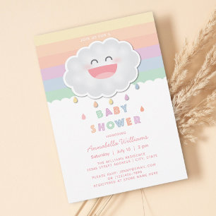 Convite Chuva de Nuvem Fofa Chuveirinho Arco-íris Baby Sho