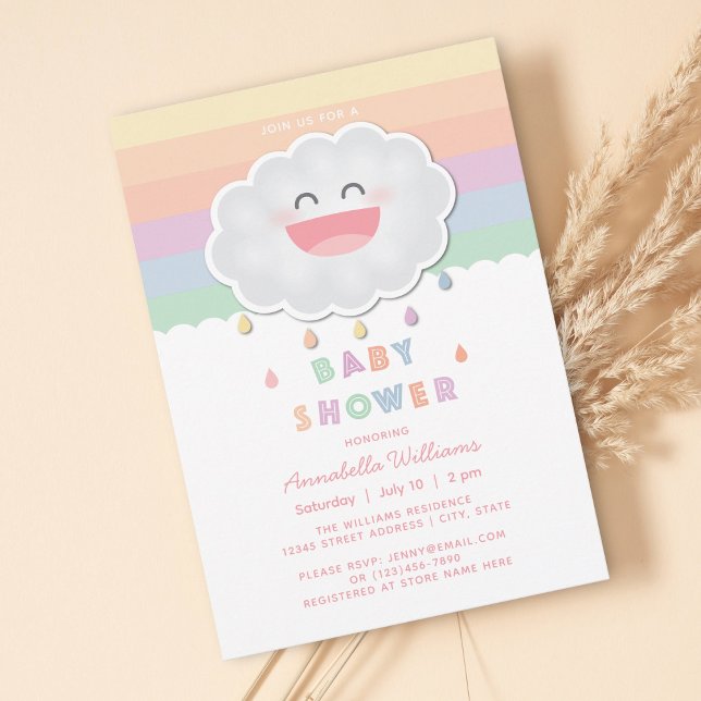 Convite Chuva de Nuvem Fofa Chuveirinho Arco-íris Baby Sho (Criador carregado)