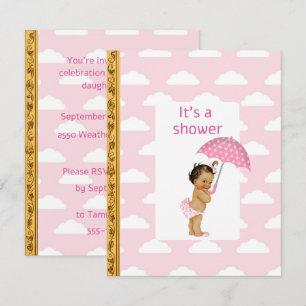 Convite Chuva de Nuvens Rosa Bebê Menina Download Digital
