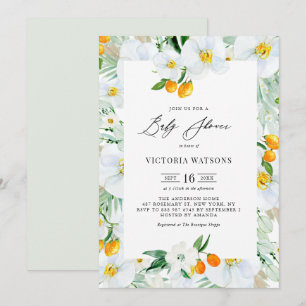Convite Chuva de Orquídeas e Kumquats em Aquarela Chá de B